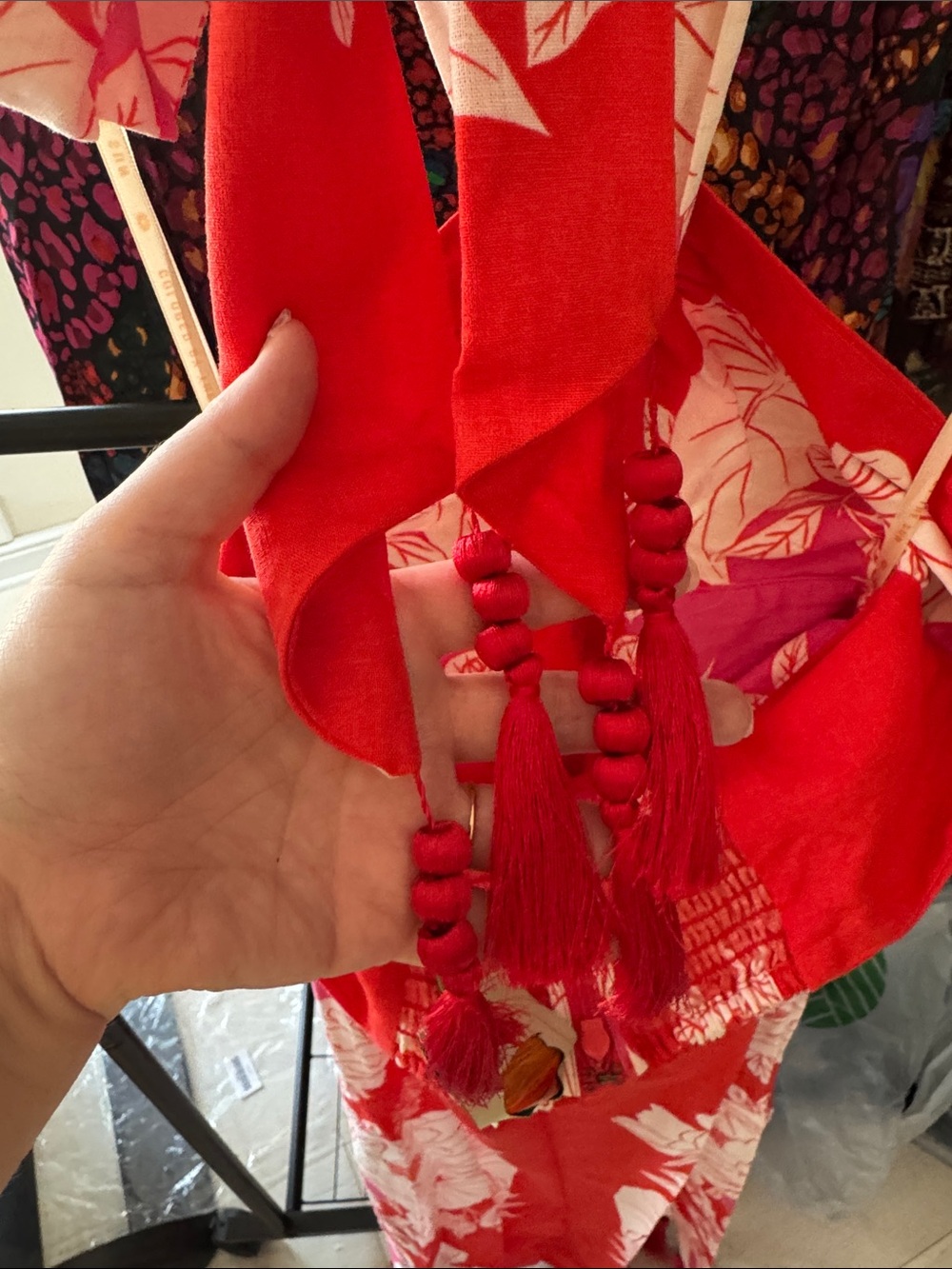 FARM Rio Red & White Backless Floral Halter Dress - Picture 7 of 11
